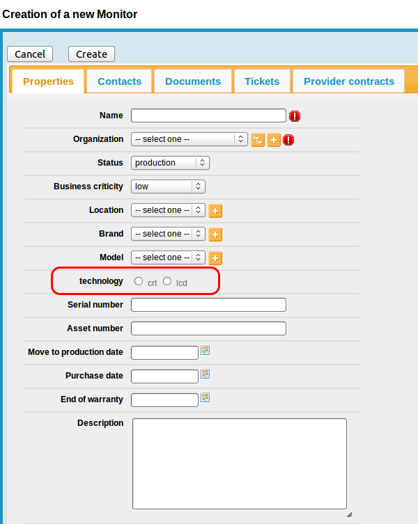 Monitor creation form, not yet complete