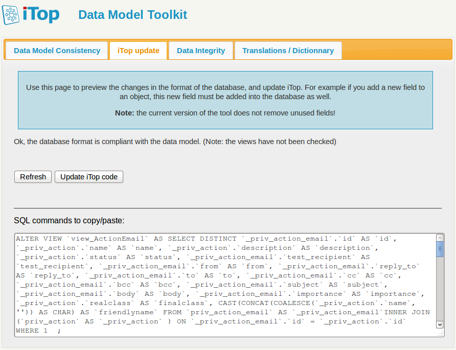 Applying the modifications to iTop