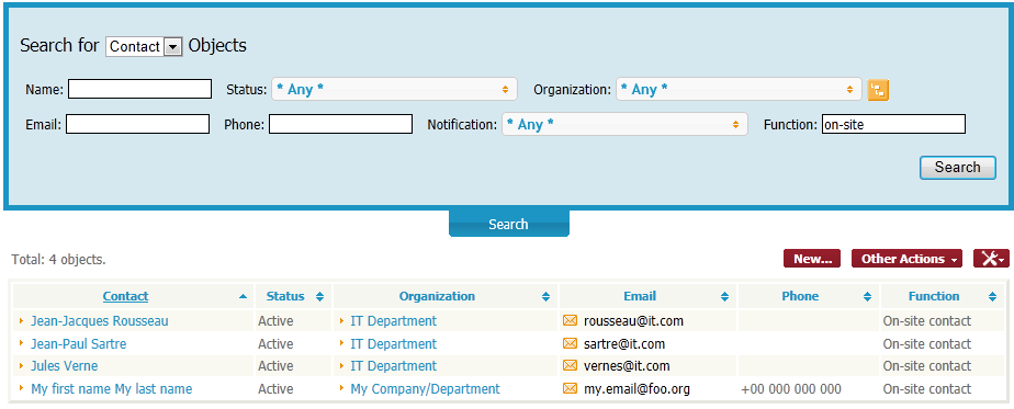 Searching for on-site contacts