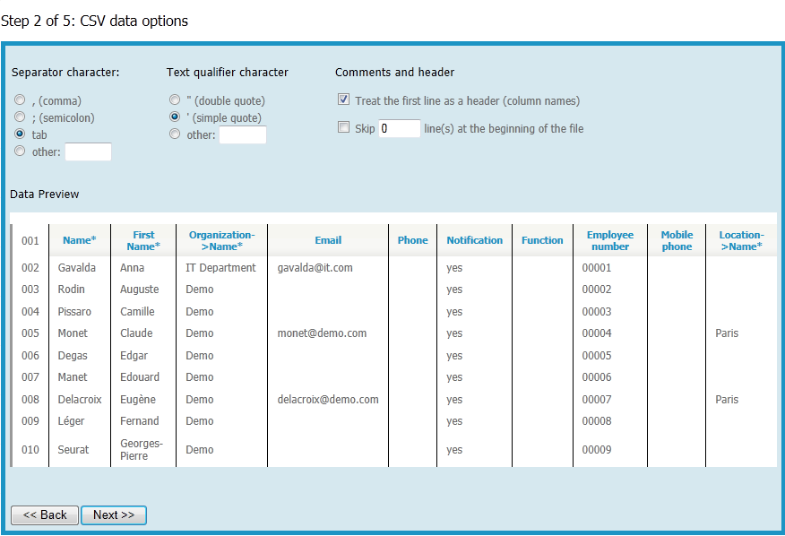 CSV Import Step 2
