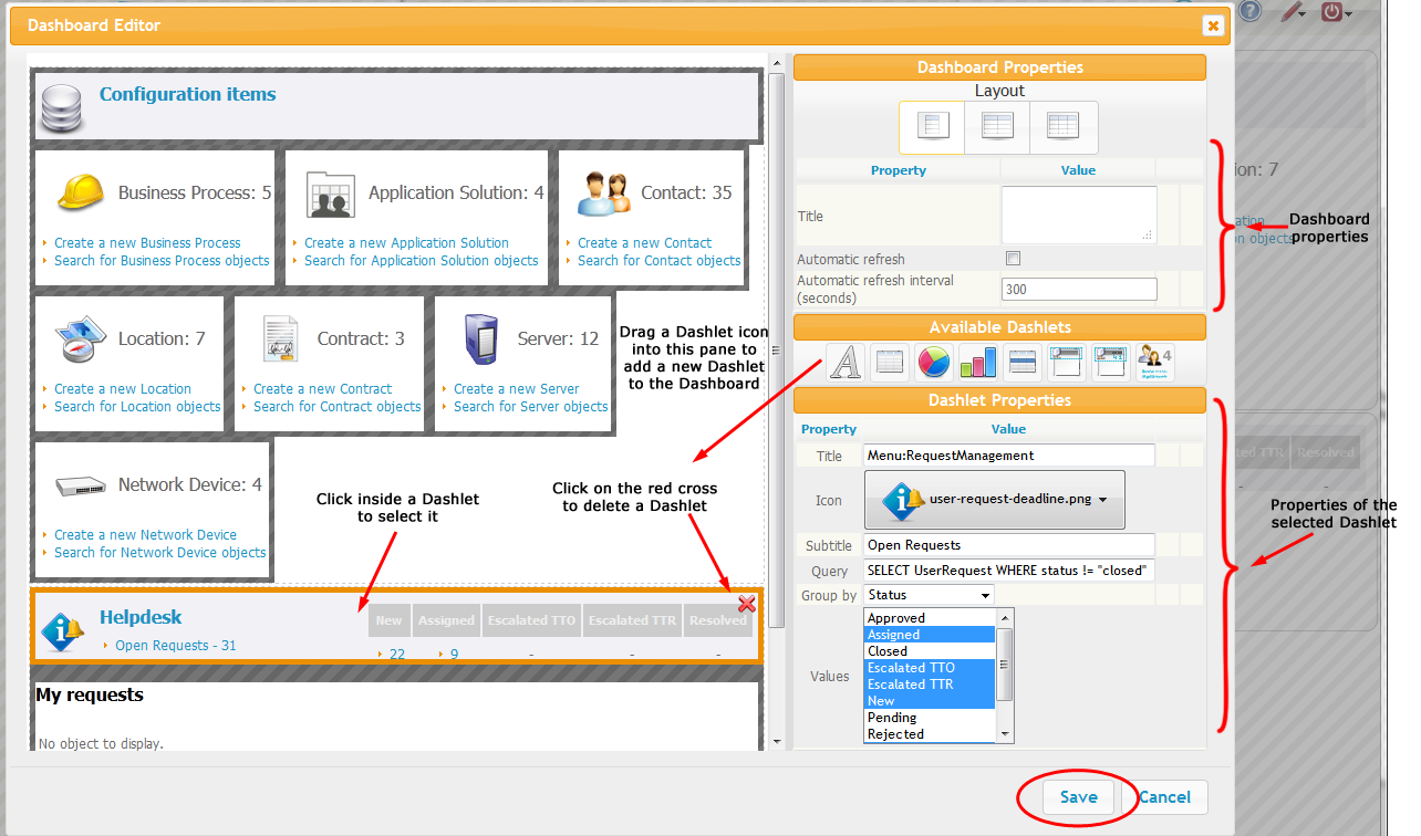 Dashboard editor dialog