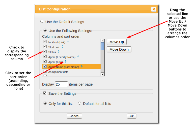 List Configuration Dialog