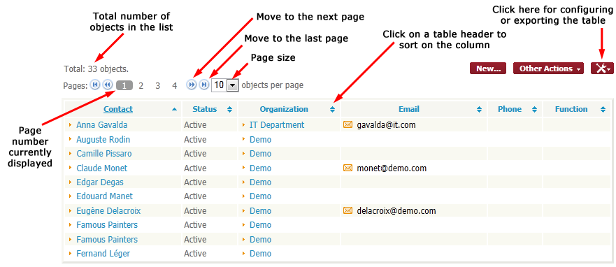 A paginated list