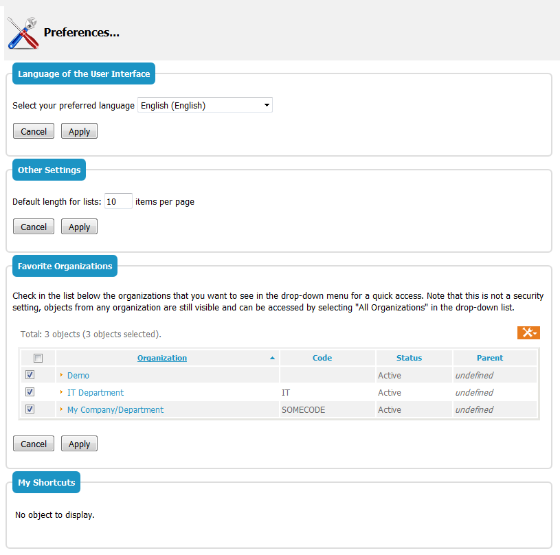 User Preferences