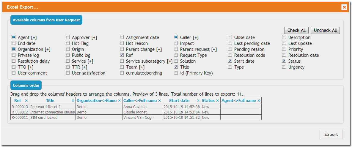 Excel Export options