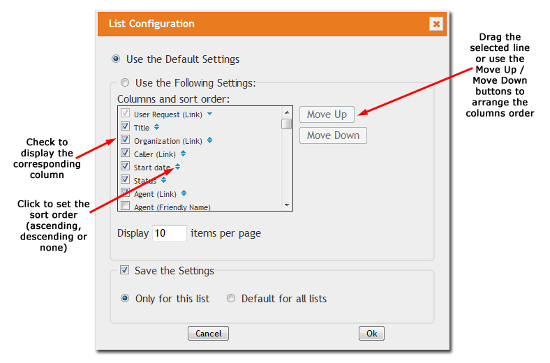 List Configuration Dialog