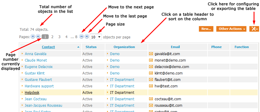 A paginated list