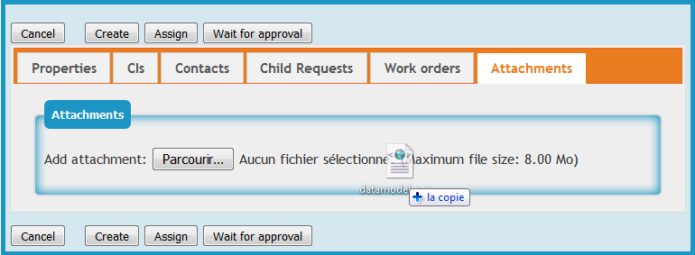Dragging files over the "Attachments" tab