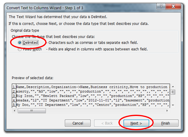 Excel Text to Columns Wizard