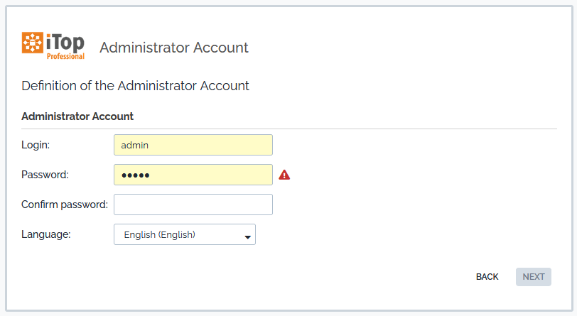 Step 5: Admin account
