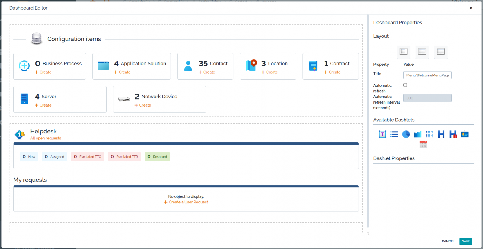 Dashboard editor dialog