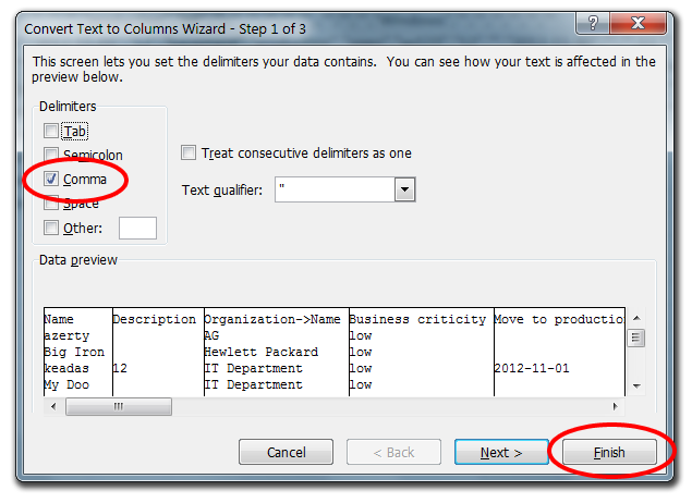 Excel Text to Columns Wizard