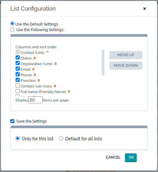 List Configuration Dialog