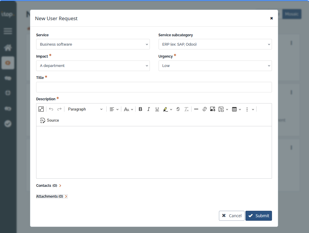  Request creation form 