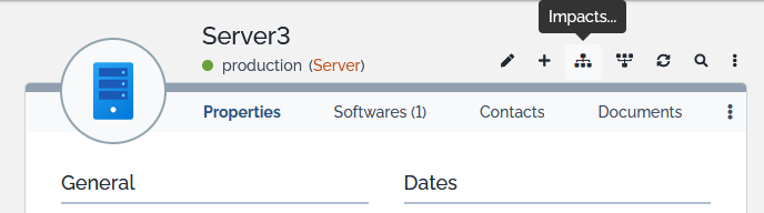 CMDB server details with shortcut icons