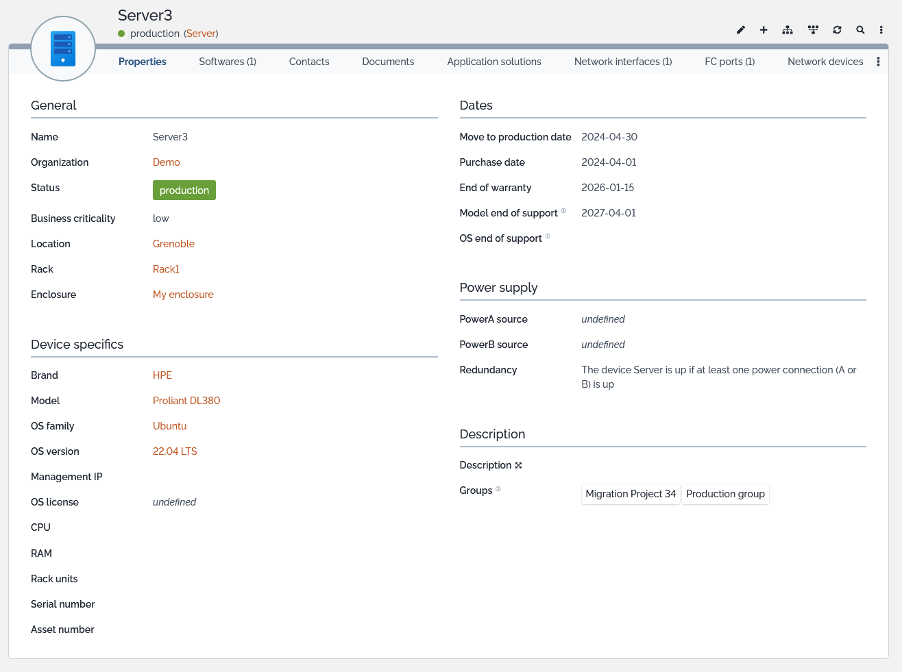  Display details of a server