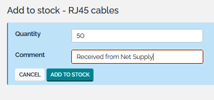  Add to stock pop-up 