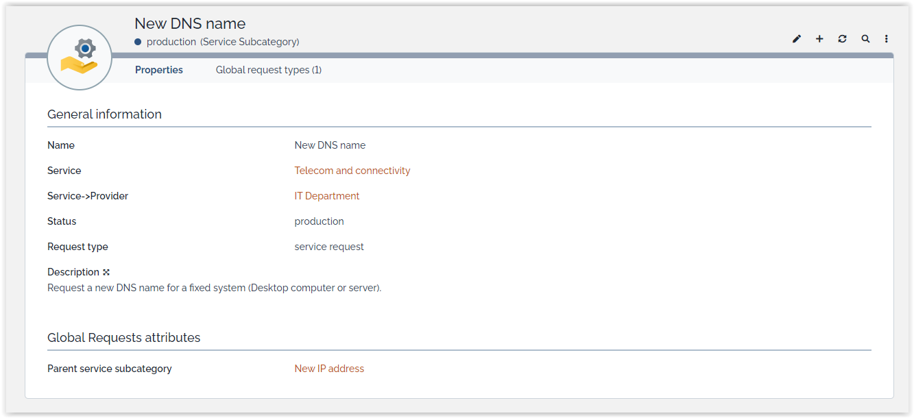  Global Request Management parent service subcategory