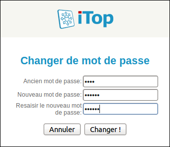 Boitede dialogue pour changer de mot de passe