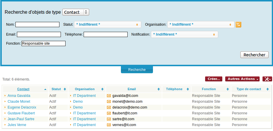 Recherche des Contacts site