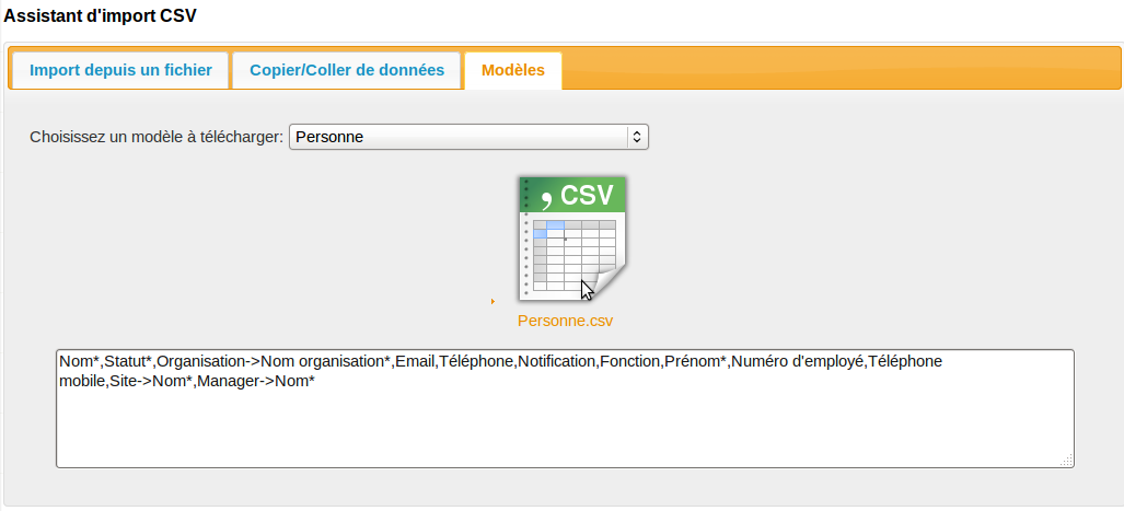 Modèles pour Import CSV