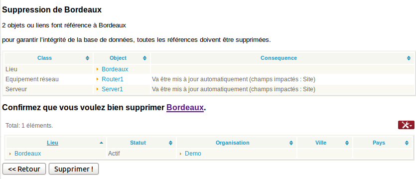 Confirmation de suppression