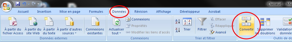 Onglet "Données" dans Excel