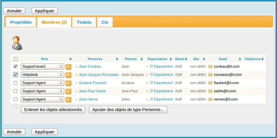 Gestion des membres d'une Equipe
