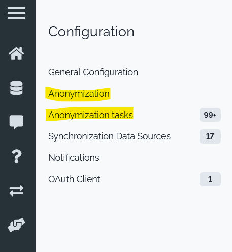 Configuration Menu for Anonymization