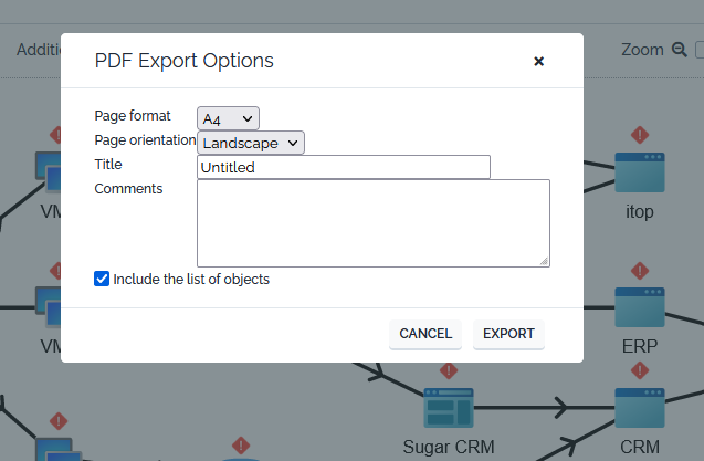 Export as PDF dialog-box