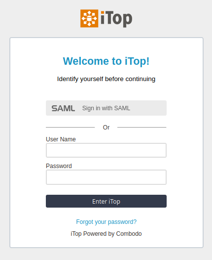  iTop Login page with SAML