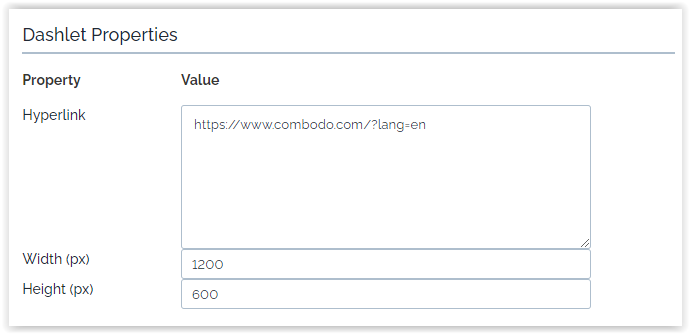  iFrame dashlet properties