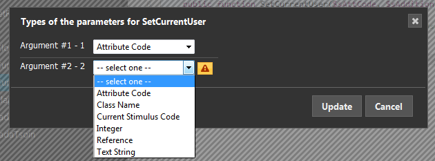 Parameters type dialog Parameters type dialog