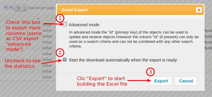 Excel Export options