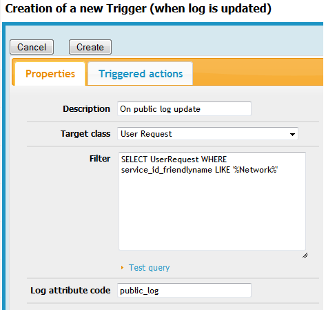 Example of a Trigger "on log update"