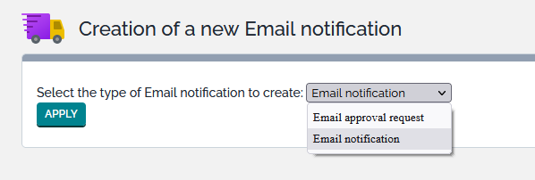Email actions type selector
