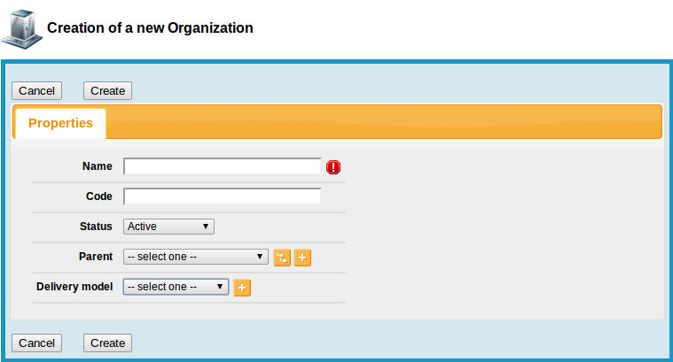 New Organization form