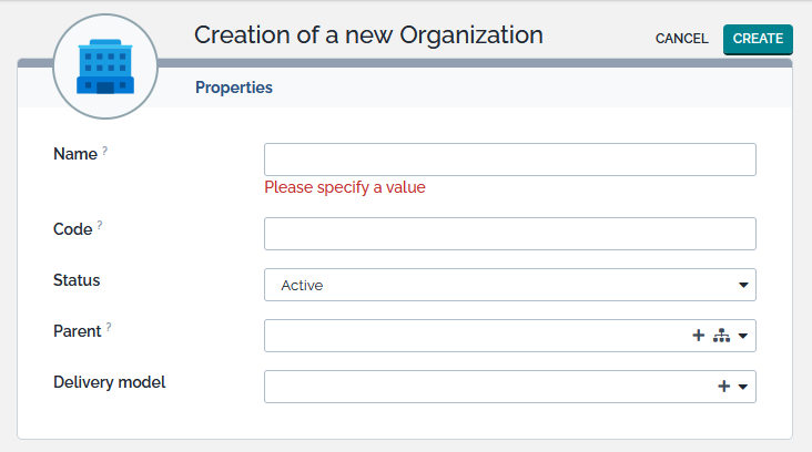 New Organization form New Organization form