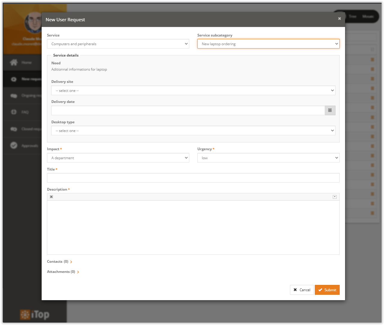  Customized request form Portal ticket creation