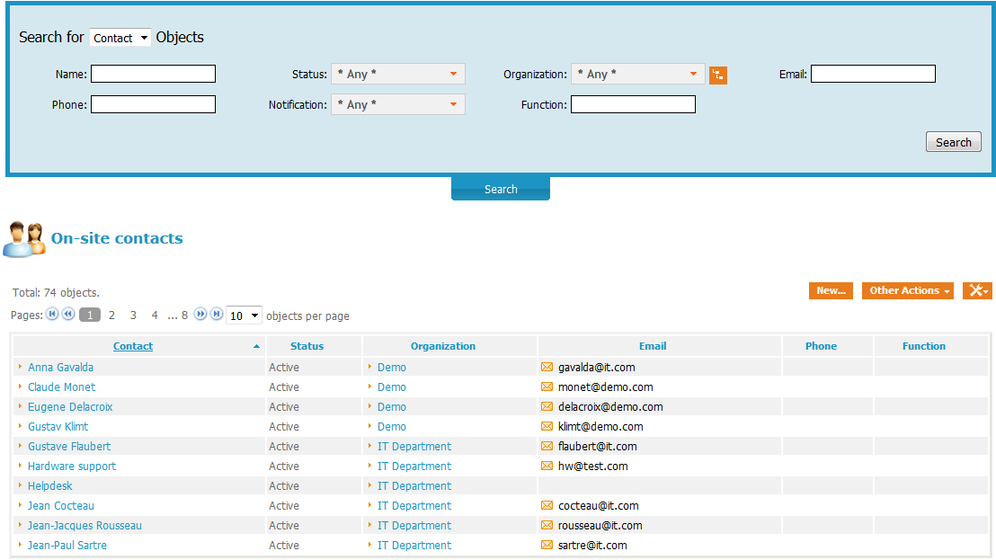 Searching for on-site contacts