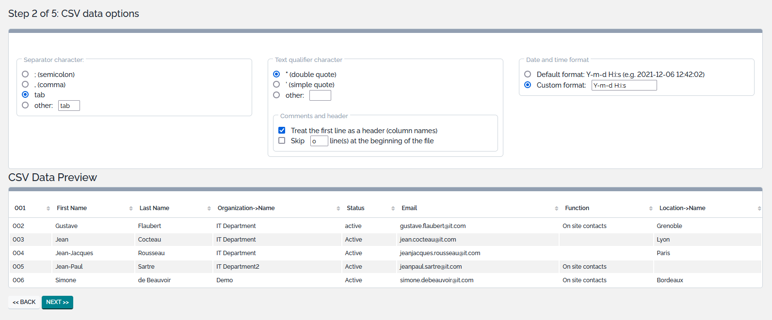 CSV Import Step 2 CSV Import Step 2