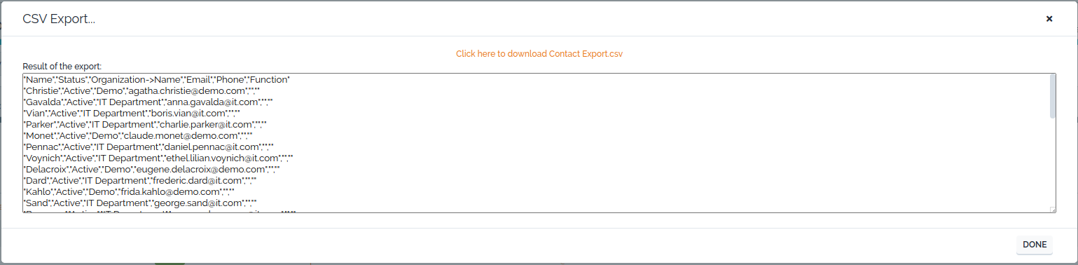 CSV Export results CSV Export results
