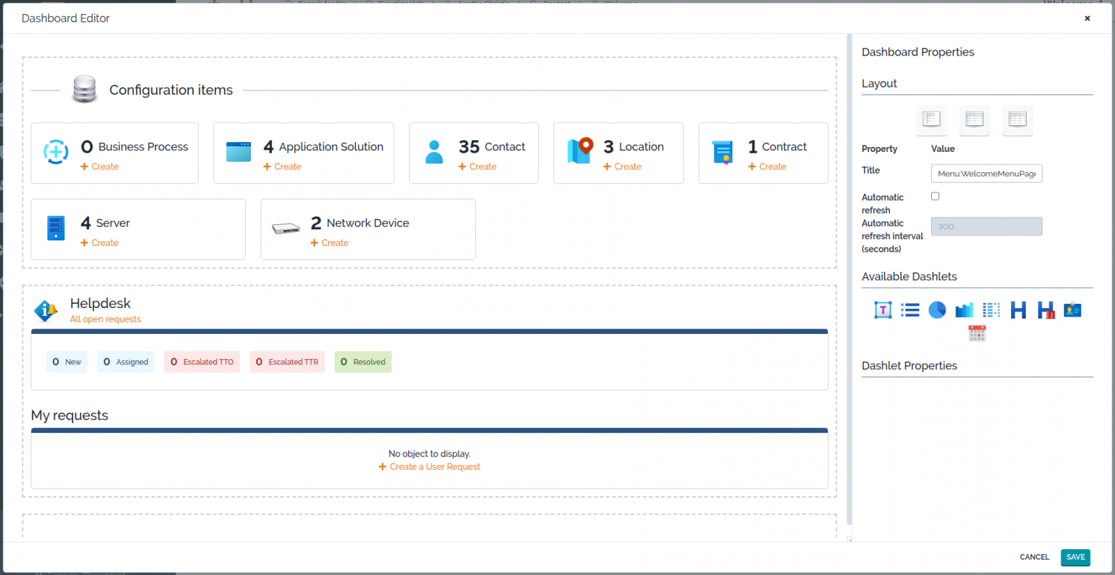 Dashboard editor dialog Dashboard editor dialog